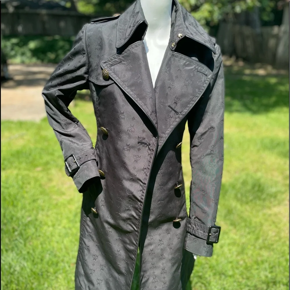 MCM Jacket x Dress Camp monogrammed black trench coat circa 2011. Sz Med - Picture 1 of 9
